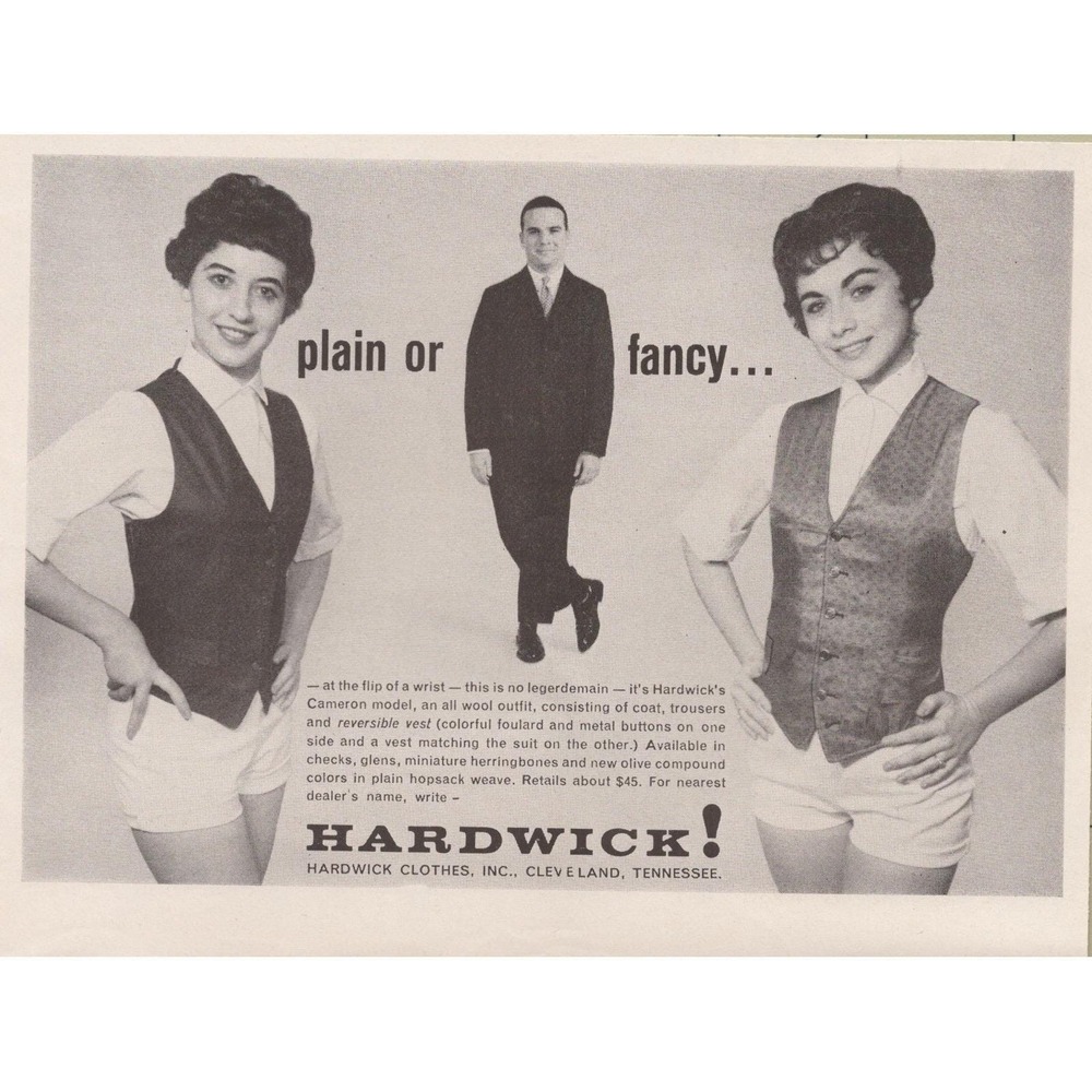 Vintage 1960 Hardwick Men's Mid Century Fashion Cleveland Tennessee Print Ad